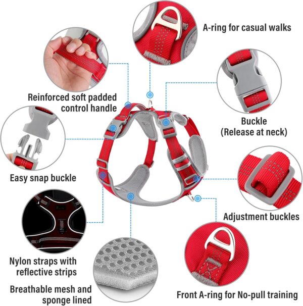 Plutus Pet No Pull Dog Harness, Release At Neck, Reflective Adjustable Dog Vest Harness, Easy Control Handle for Walking, for Small Medium Large Dogs, Red, S - Image 3