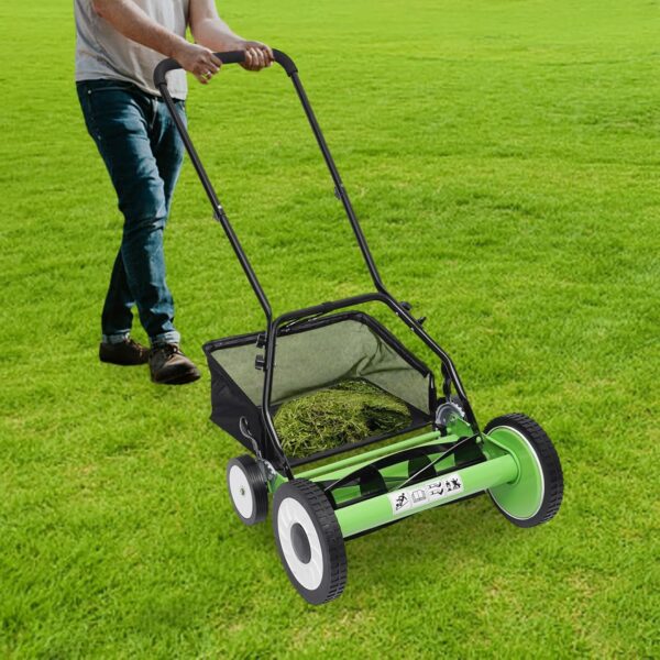 Hand Push Lawnmower,16In Cordless Manual Reel Lawn Mower with 5-Blade,40cm Cutting Width,9-Position Adjustable Mowing Height,Grass Cutter with Grass Catcher - Image 3