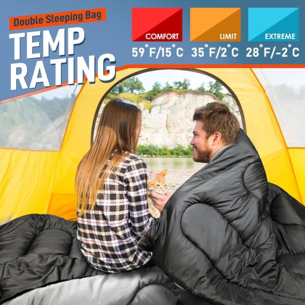MEREZA Sleeping Bags XL for Mens Double Sleeping bag Adult Wide Sleeping Bag for Camping Big and Tall Sleeping Bags Large 2 Person Sleeping bag King Size Warm Cold Weather - Image 4