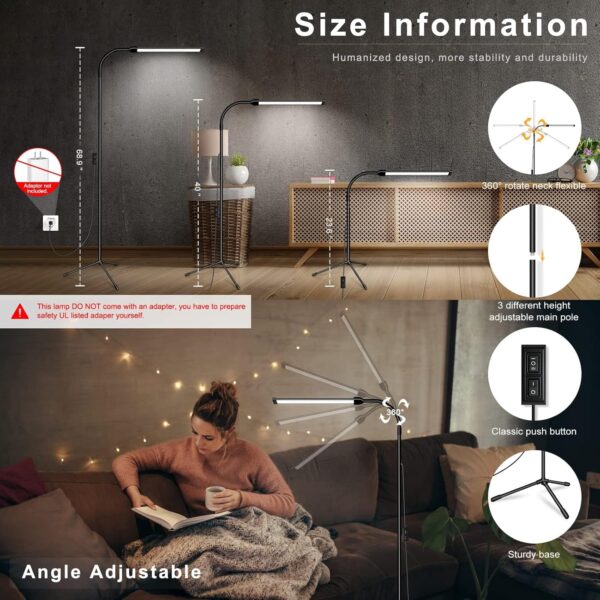 JCOTTON LED Floor Lamp for Eyelash Extensions, Adjustable Gooseneck Reading Floor Lamp for Office Bedroom, Dimmable Standing Light for Sewing Craft, Ring Light for Lash Tattoo Beauty - Image 4