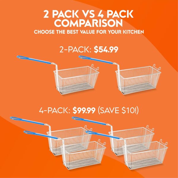 Cuisine Ready Deep Fryer Basket | 4 Pack | Commercial Fry Basket with Handle | 13.25" x 6.5" x 5.9" | Heavy Duty Restaurant Quality - Image 4
