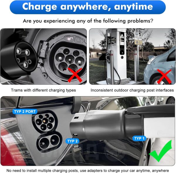 Opaltool Type 1 to Type 2 Ev Charging Cable Car Charger Adapter, 32A SAE J1772 to IEC 62196 Car Charger Converter Electric Vehicles Charging Adapter - Image 9