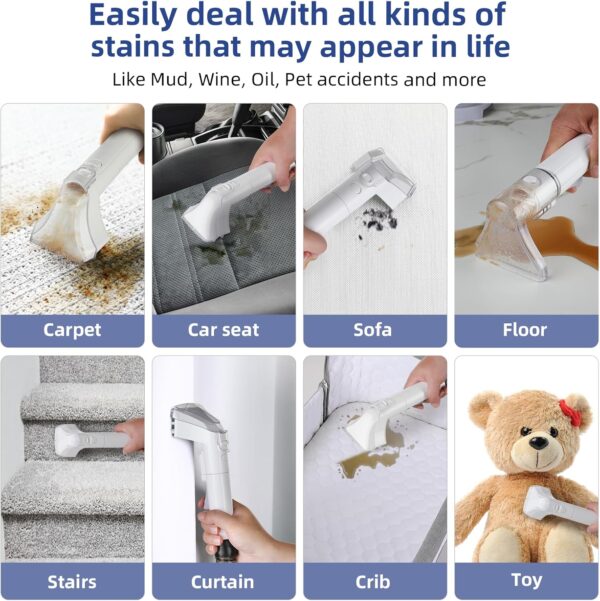Carpet Cleaner Machine 10.5Kpa Strong Suction, 400W Powerful Motor, Portable Upholstery Cleaner with Spot and Stain Remover for Pet Accident, Rugs, Carpet and Upholstery, White - Image 7