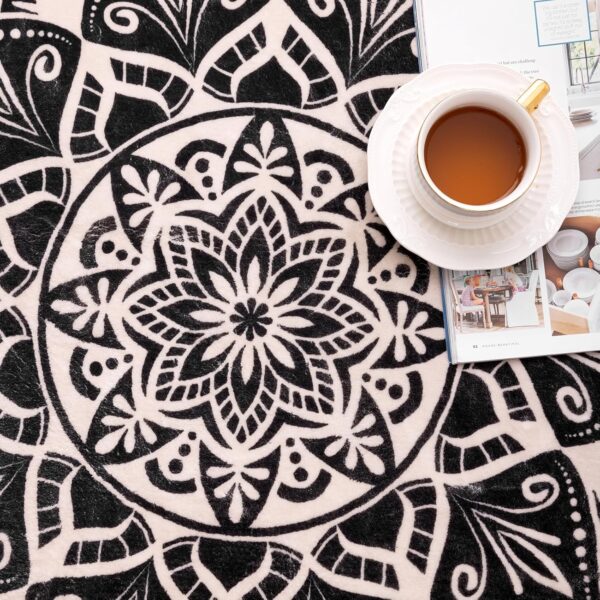 Carvapet Round Area Rug 90cm/3ft Soft Fluffy Circle Carpet Rug Short Pile Non Slip Washable Bohemian Mandala Floor Round Rugs for Living Room Bedroom(Black) - Image 5