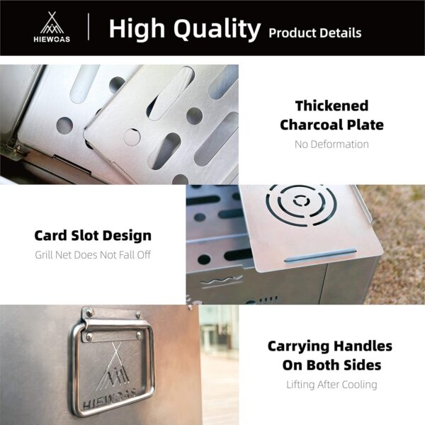 HIEWOAS Portable Fire Pit with Grill- Stainless Steel Tabletop BBQ for Outside Camp, Small Charcoal Grills and Smokeless Wood Burning Firepit Camping Accessories for Outdoor Cooking and Women Campfire - Image 4