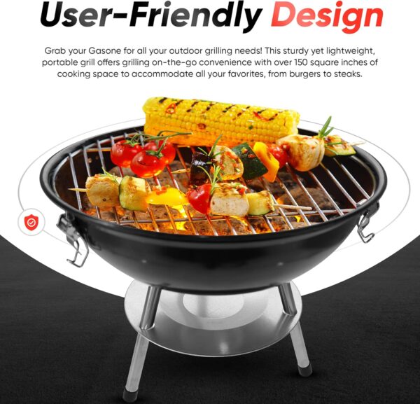 Gas One – 14-inch Portable Barbecue Grill with 3-Point Locking Lid for Heat Preservation – Dual Venting System – Small Charcoal Grill for Backyard, Camping, Boat - Image 6