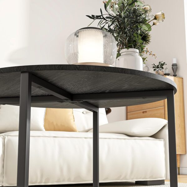 HOJINLINERO Round Coffee Table Tea Table End Table Sofa Table for Living Room with Metal Legs,Cocktail Table with Wood Look Accent Furniture,Easy To Assemble,Black - Image 7