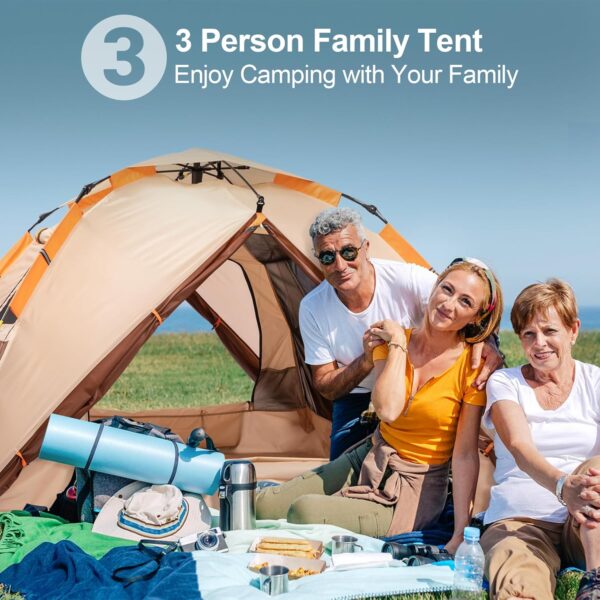 BETENST Camping Tent, Pop up Tent 3 Person Family Dome Tent Waterproof Windproof with 2 Mesh Doors, 2 Mesh Windows, Roof Skylights, 2 in 1 Double Layers, Storage Bag for Camping Hiking Backpacking - Image 3