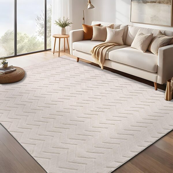SHACOS Beige Washable Rugs Living Room Large 140x200 cm Soft Short Pile Rug Modern Area Rug Non-Slip Geometric Carpet Rugs for Bedroom, Dining Room, Home Office - Image 9