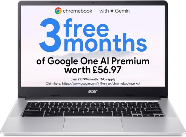 Acer Chromebook 314 CB314-3H Laptop - Intel Celeron N4500, 4GB, 64GB eMMC, Integrated Graphics, 14" Full HD, Google Chrome OS, Silver - Image 2