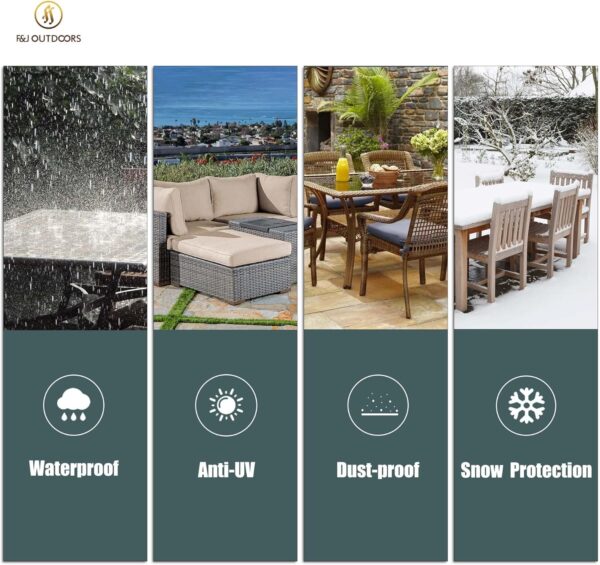 F&J Outdoors Patio Furniture Covers, Waterproof UV Resistant Large Cover for 9 Piece Outdoor Furniture Set, Grey, 100x100x27.5 Inches - Image 8