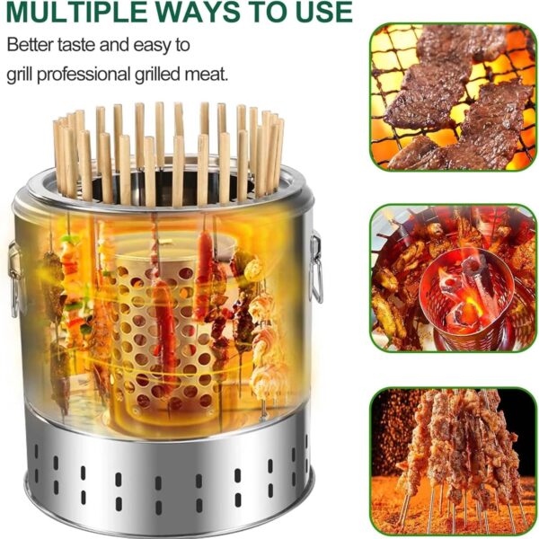 YJKKZQLB Charcoal Barrel BBQ Grill Vertical Barbeque Hanging Stove Stainless Steel BBQ Grill Mesh Barrel with 20Pcs Skewers Rolling Grilling Basket Camping Barbecue Rack for Camping - Image 7