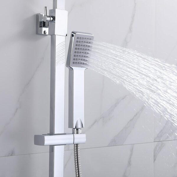 Huibathroom Thermostat Shower System, Square Thermostatic 38 °C Shower Mixer Set with Rainfall Shower Head, Handheld Shower, Riser Rail, Adjustable Height Anti Scald Chrome Shower Set - Image 7