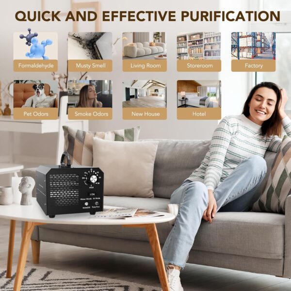 Ozone Generator, Ozone Odor Eliminator for 300 m² Room, Industrial Air Purifier with Air & Water mode, Commercial Ozone Machine Home Ozone Deodorizer with Timer for Room, Farm, Hotel, Home, Office - Image 3