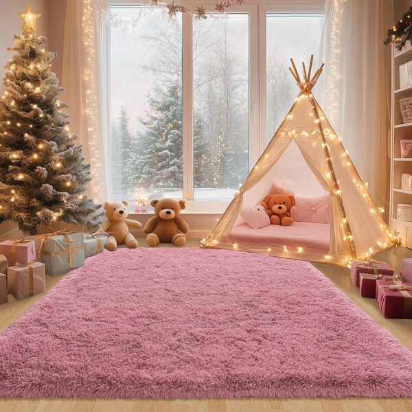 8x10 Large Area Rugs for Living Room, Soft Fluffy Blush Pink Carpet, Thick Comfy Furry Plush Rug for Bedroom Girls Kids Room, Non-Slip Modern Indoor Floor Shag Rug for Nursery Home Decor - Image 8