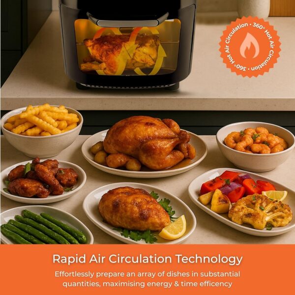 Innoteck Kitchen Pro 12L Digital Air Fryer Oven - 1800W, 8 Presets, Rotisserie function Large Digital Touch Panel Dishwasher Safe Accessories - Black & Silver - Image 7