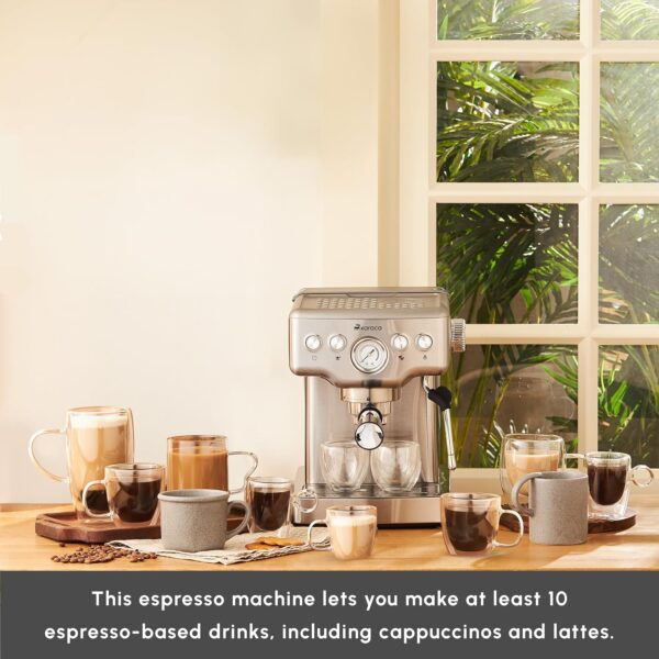 KARACA Coffee Art 20 Bar Espresso Coffee Makers with Grinder - 1.8 L Water Tank with Steam Milk Frother - Stainless Steel - Ideal for Making Latte, Cold Brew or Iced - Inox - Image 4