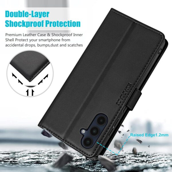 Kuafcase for Samsung A16 Case with 4 Card Slots Magnetic Closure Kickstand Shockproof Protective Phone Case for Samsung A16 - Black - Image 4