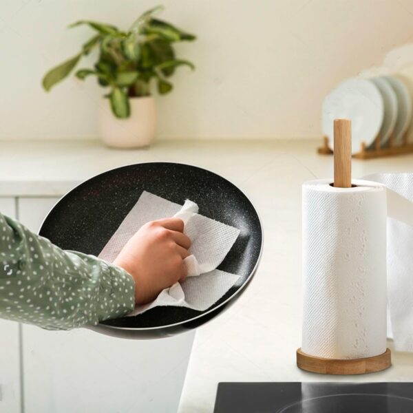Premier Housewares Eco-friendly Kitchen Roll Holder Rubberwood Toilet Roll Holder Sturdy Base Antifungal Paper Towel Holder for Kitchen Toilet Home, Brown - Image 5