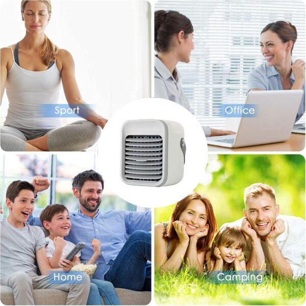 Portable Air Cooler, Personal Mini Air Conditioner, 3 in 1 Mini Evaporative Conditioner with Handle / 7 LED Light/Humidifier/Purifier/ 3 Speeds Desktop Cooling Fan for Home, Office and Bedroom - Image 8