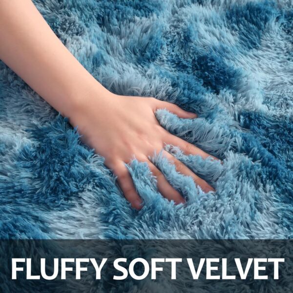 Hutha 4x6 Large Area Rugs for Living Room, Super Soft Fluffy Modern Bedroom Rug, Tie-Dyed Dark Blue Indoor Shag Fuzzy Carpets for Girls Kids Nursery Room Home Decor - Image 6