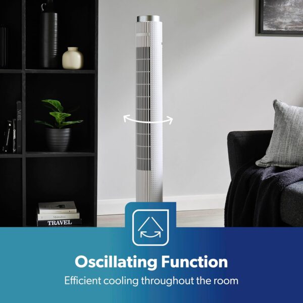 GEEPAS 46" Tower Fan with Remote Control | Bladeless Oscillating Cooling Digital Touch Display, 3 Speed Levels 4 Wind Modes With 12H Timer | Electric Standing Air Circulator for Home Office, 45W White - Image 6