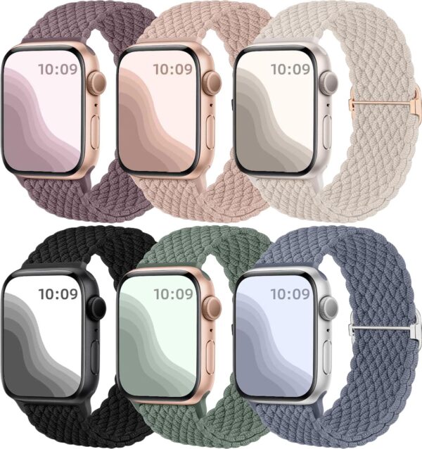 Maledan 6 Pack Braided Solo Loop Compatible with Apple Watch Straps 40mm 38mm 41mm 42mm for Women Men, Adjustable Nylon Stretchy Elastic Sport Band for iWatch SE Series 10 9 8 7 6 5 4 3 2 1 Ultra - Image 2