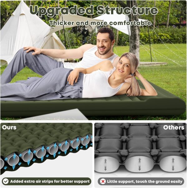 MAMBAKOTR Camping Air Bed 12-15CM Extra Thick, Reinforced Support Structure with Built-in Foot Pump and Pillow Portable Camping Sleeping Mat Air Mattress for Tent Backpacking Hiking Travel - Image 3