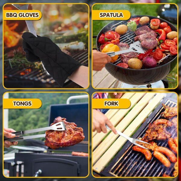 Fltengle 7pcs BBQ Stainless Steel Grill Tools Set with Aprons and Gloves, Professional Barbecue Accessories BBQ Kit for Camping, Picnics, the Backyard - Image 5