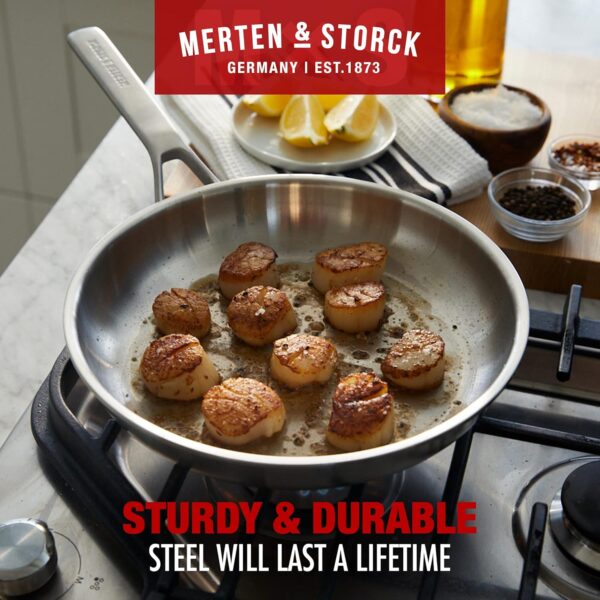 Merten & Storck Tri-Ply Stainless Steel Induction 14 Piece Cookware Pots and Pans Set, Includes Frying Pans, Saucepans, Stockpot, Lids, Steamer, Multi Clad, Induction, Oven Safe, Silver - Image 9