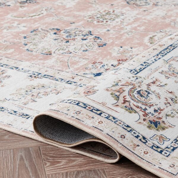 TOPICK Area Rug 120x180cm Distressed Pink Floral Vintage Rug Machine Washable Rug Chenille Print Floor Cover Indoor Thin Rug Non Slip Dining Room Living Room Office Bedroom Hall - Image 7