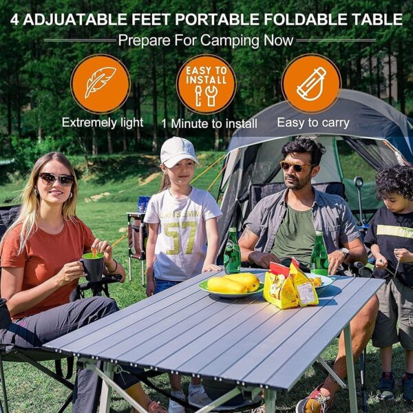 Portal Camping Tables That Fold up Picnic Table Folding Portable with Height Adjustable Legs Collapsible Table 3ft Aluminium Rollup Outdoor Table Lightweight Foldable for Beach Fishing Garden BBQ - Image 4