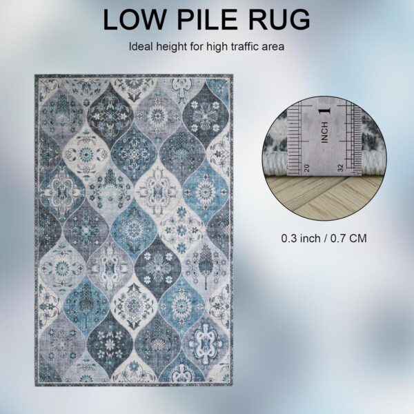 Xfrog Moroccan Small Area Rug, 80x150cm Washable Living Room Rug Ultra-Thin Rug for Entryway Non-Slip Stain Resistant Blue Carpet for Bathroom Laundry Bedroom Kids Room - Image 3
