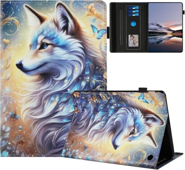 LMFULM® Case for Amazon Fire HD 8/8 Plus 12th Gen 2022 (8.0 Inch) PU Leather Protective Case Wallet with Sleep/Wake Stand Shell Flip Cover Holster White Wolf Pattern - Image 2