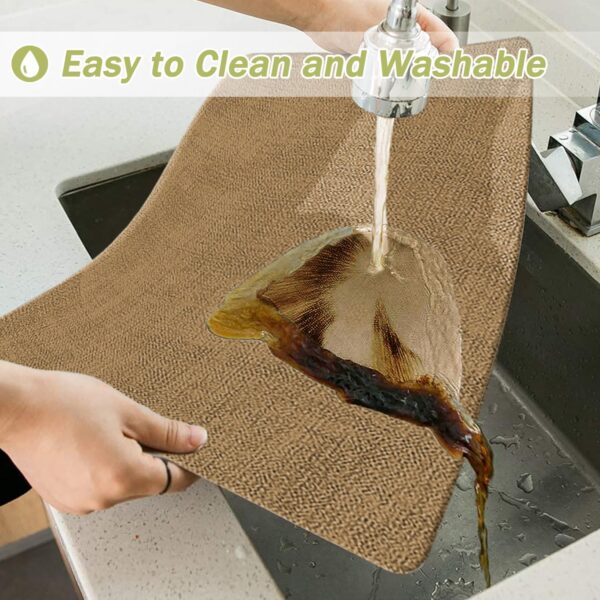 YUNJUER Leather Placemats and Coasters Set, Heat-Resistant 212 °F, Non-Slip and Waterproof, Easy to Clean, PU Tablemats for Home, Kitchen, Restaurant, Outdoor Dining Table, 8 Pieces, 43x30cm, (Beige) - Image 6