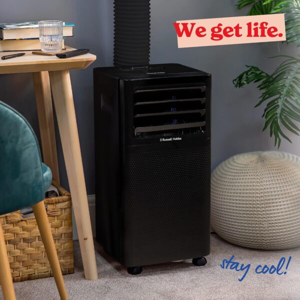 Russell Hobbs 3 in 1 Portable Air Conditioner, Air Cooler, Dehumidifier, 670 W, Cooling Fan with 2 Speeds, 1 Litre, Includes Window Seal Kit, Black, Suitable for Home & Office, RHPAC3001B - Image 9