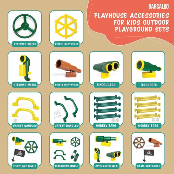 Playground Accessories for Kids Outdoor Playset Kids Pirate Telescope, Steering Wheel, Green Safety Handle Bars Playground Equipment- Backyard, Playhouse, Tree house, Jungle Gym, Swingset, Pirate Ship - Image 8