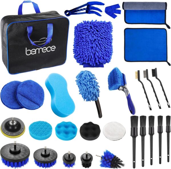 Bemece 29 Piece car detailing kit, car cleaning kit for Cleaning Wheels, Interior, Exterior, Leather, Dashboard, Vents (Blue)… - Image 2