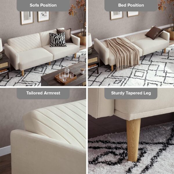 mopio 76.8" Futon Sofa Bed, Small Couch, Sleeper, Loveseat, Mid Century Modern Futon Couch, Sofa Cama, Couches for Living Room (Snow Velvet) - Image 8
