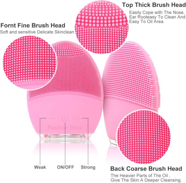 Facial Cleansing Brush and Face Massager Silicone Ultrasonic Vibrating Facial Brush, Waterproof, Rechargeable and Sonic Electric Face Cleansing Exfoliator for Anti-Aging (Pink) - Image 3
