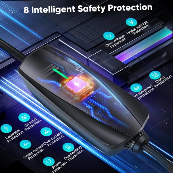 EV Charger APP Control 10M, 6-13A Adjustable Current, 0-24 Hours Delayed Timer, Max. 3.3kW, EV Charger Cable Type 2 to 3 Pin Plug, Wifi & Bluetooth Connection, IP65 Waterproof - Image 6