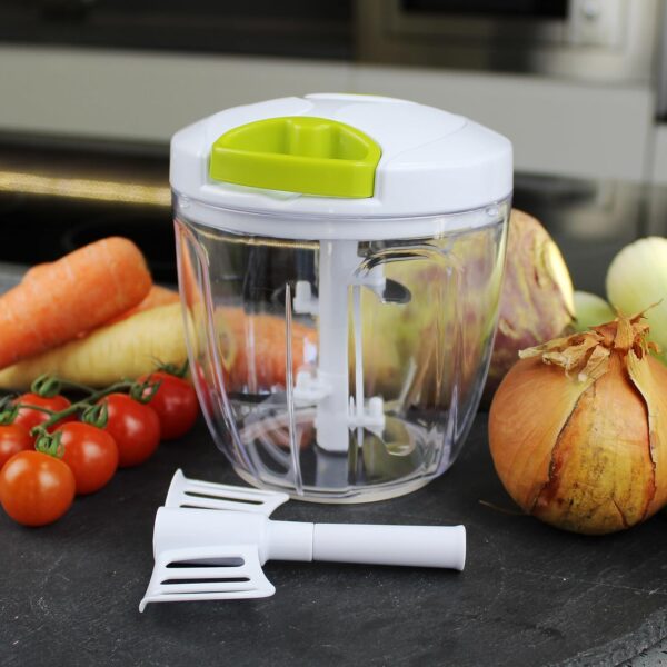 Hand Chopper Manual Food-Processor - Pull String to Slice Vegetables, Onions, Garlic, Meat, Nuts in Seconds - Curved Stainless Steel Removable Blades, Non-Slip Base, BPA-Free, Dishwasher-safe. - Image 5