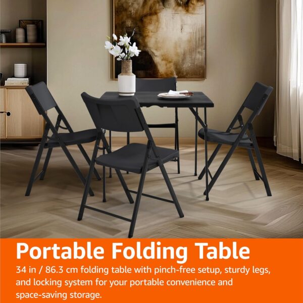 Amazon Basics Square Folding Table with Carrying Handle, Indoor & Outdoor, Portable, Lightweight, Travel and Dining Table, Picnic, Camping, Black, 86.1 x 86.1 x 74 cm - Image 7