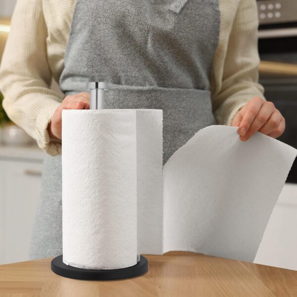 Relaxdays Kitchen Roll Holder, Stable, Stainless Steel, Paper Towel Counter Stand, HxØ: 33x15 cm, Silver/Black - Image 4