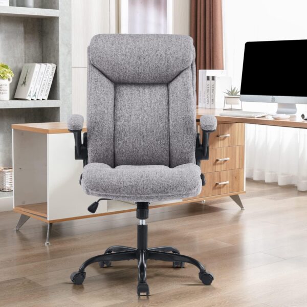 MZLEE Executive Office Chair, Ergonomic Computer Desk Chair Swivel Work Chair with Flip-up Armrest, Adjustable Height, Comfortable for Office Home Gaming(Grey Fabric) - Image 9