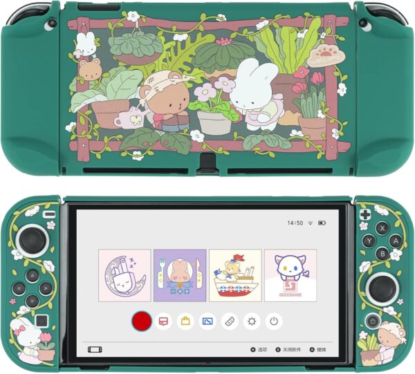 GeekShare Protective Case Slim Cover Case Compatible with Switch OLED and JC Handle - Shock-Absorption and Anti-Scratch Skin Case for OLED Switch - Bunny Garden - Image 2