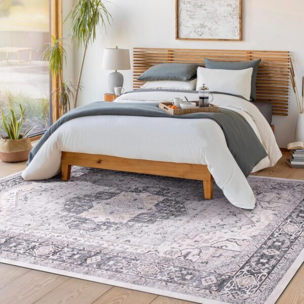 Carvapet Washable Area Rug 150x210cm Non Slip Large Thin Floor Carpet Rug Grey Rugs Print Vintage Medallion Floor Rugs for Living Room Bedroom - Image 3