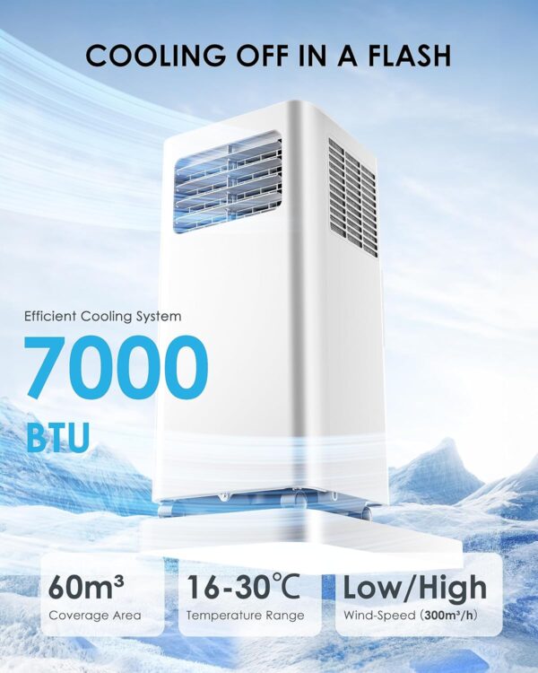 Air Conditioning Unit - Portable Air Conditioner, 4-in-1 - Cooling, Fan, Dehumidifier & Sleep Mode | Remote Control, Digital Display, 24H Timer,Window Kit,Energy Efficient | Covers 215 sq.ft - Image 3