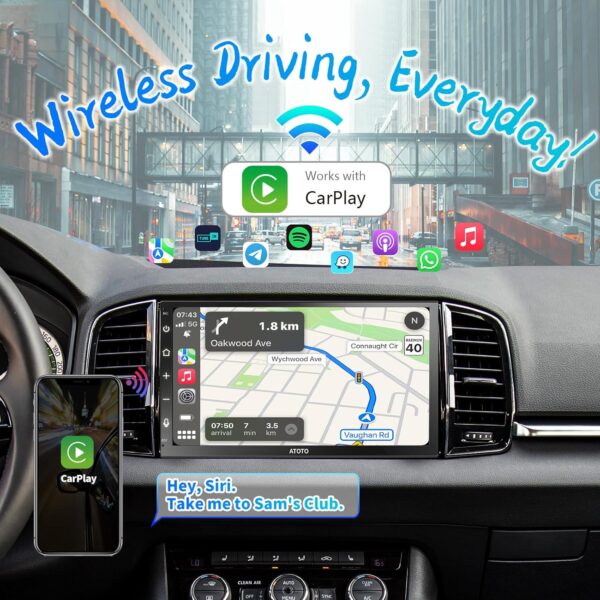 ATOTO F7 WE 7 inch Touchscreen Double DIN Car Stereo, Wireless CarPlay & Wireless Android Auto, Bluetooth Car Radio, RDS/FM/AM, MirrorLink, HD Live Rearview, Quick Charge, Voice Control, F7G2B7WE - Image 3