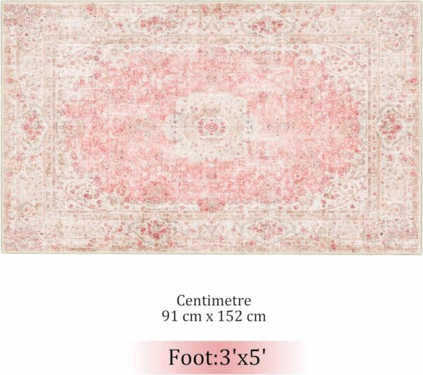 Castage Pink Rug 3x5,Washable Area Rugs for Bedroom Living Room Kitchen Entryway,Small Boho Vintage Bohemian Distressed Non Slip Carpet,Blush - Image 8